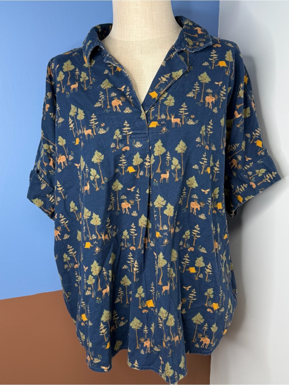 Women's Duluth Trading Free Swinging Popover Flannel Camp Moose Shirt XL